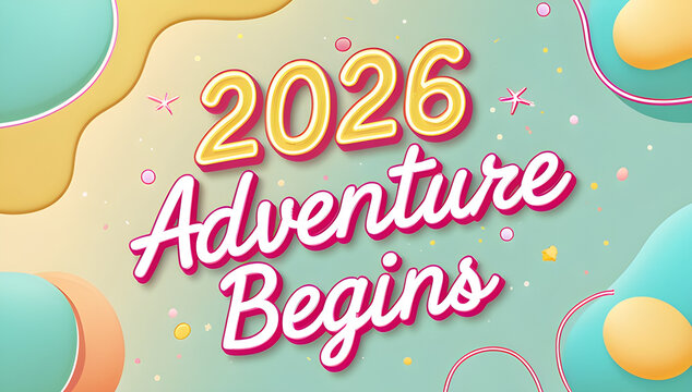 2026 Adventure Begins neon typography pastel yellow mint gradient kids printable wall art new year kids room decor digital download US parents