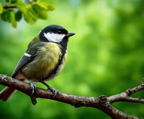 Obraz premium Great tit bird perched on branch in peaceful forest setting