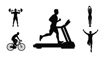 Silhouette collection depicting various fitness activities and exercise routines
