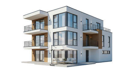 Modern villa exterior design architecture building render on transparent background