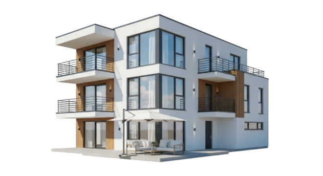 Modern villa exterior design architecture building render on transparent background - Powered by Adobe