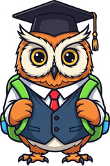 Cute Owl Graduate with Backpack Cartoon Vector