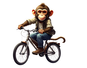 Fototapeta premium Stylized Monkey in Outfit Cycling on City Street, Creative Concept Art