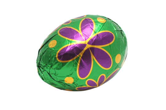 Celebrate Easter with a vibrant green chocolate egg wrapped in colorful foil, perfect for gifting and festive holiday celebrations with family and friends