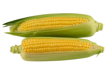 Fresh, vibrant corn cobs with bright yellow kernels and green husks ready for harvest and delicious cooking