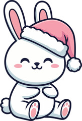 Cute Christmas Bunny Wearing Santa Hat Cartoon Vector