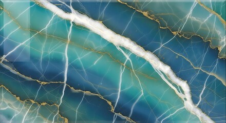 Abstract marble texture with blue and green hues and white veins
