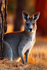 Fototapeta premium Kangaroo resting in the golden savannah under warm cinematic sunlight