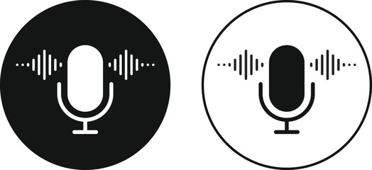 Microphone icon with sound wave symbol. Voice Recording and Audio Input Interface. Sound Control and Recording sign. Podcast Studio or Speaking Broadcast symbols