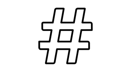 A minimalistic white outlined hash symbol shines against a stark black background creating contrast.