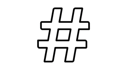 A minimalistic white outlined hash symbol shines against a stark black background creating contrast.