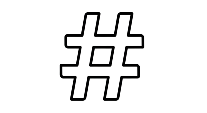 A minimalistic white outlined hash symbol shines against a stark black background creating contrast.