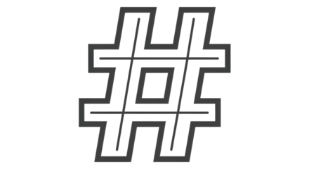 Stylized hashtag symbol rendered with clean lines on a solid black background creating contrast.