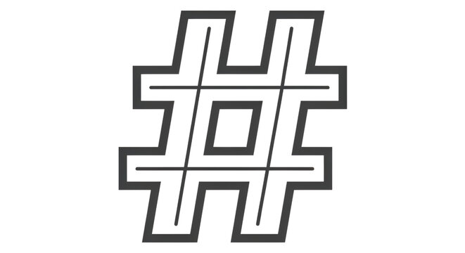 Stylized hashtag symbol rendered with clean lines on a solid black background creating contrast.