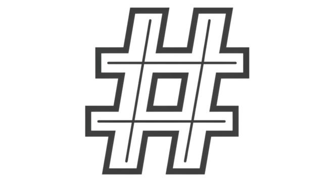 Stylized hashtag symbol rendered with clean lines on a solid black background creating contrast.