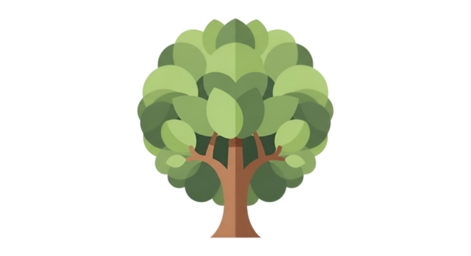 Stylized green tree with round canopy illustration against a black background, vibrant and fresh.