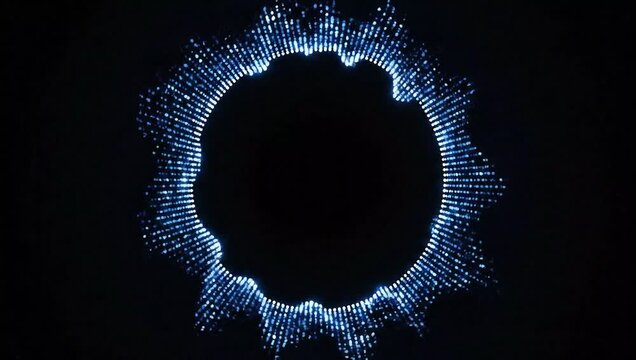 Dynamic audio spectrum visualizer pulsing with vibrant blue light against a dark background, perfect for music visualizations or digital art projects