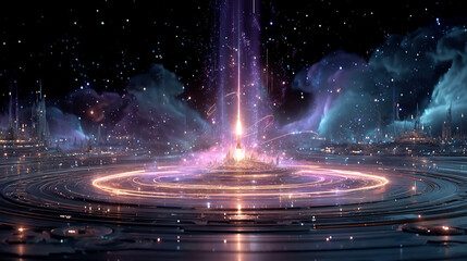 Futuristic city energy core