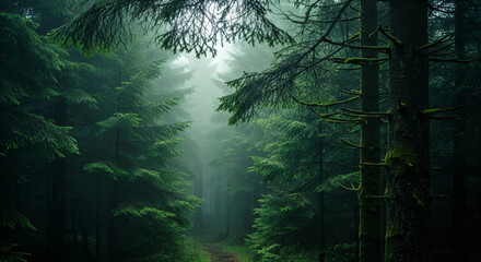 Misty forest in the morning