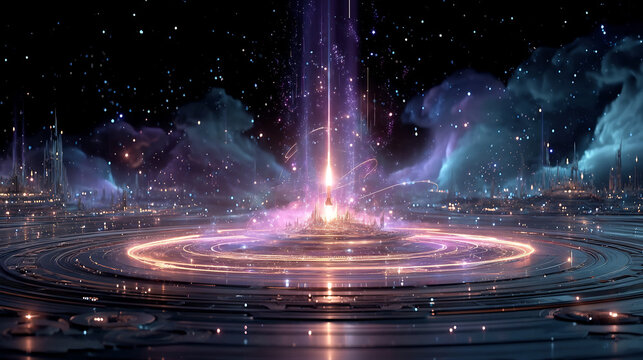 Futuristic city energy core