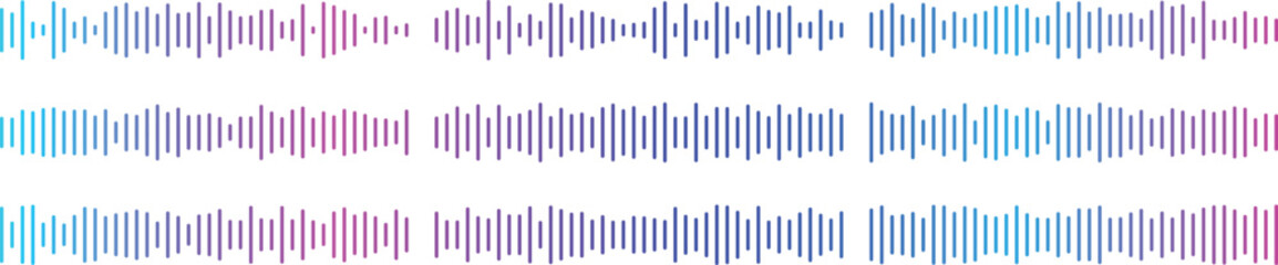 Sound wave icon set. Audio Wave and Music Frequency Symbols. Audio Equalizer and Volume Level Interface. Voice Recording and Live Broadcast Waveform Symbols