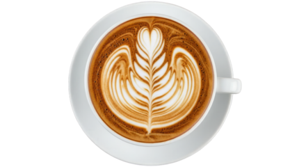 Cappuccino latte art coffee design beverage cafe shop drink on transparent background