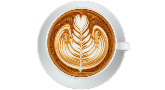 Cappuccino latte art coffee design beverage cafe shop drink on transparent background