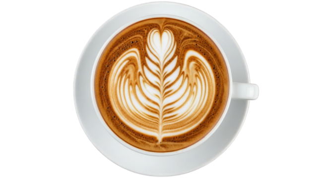 Cappuccino latte art coffee design beverage cafe shop drink on transparent background