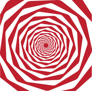 Red and White Decagonal Spiral Optical Illusion Background