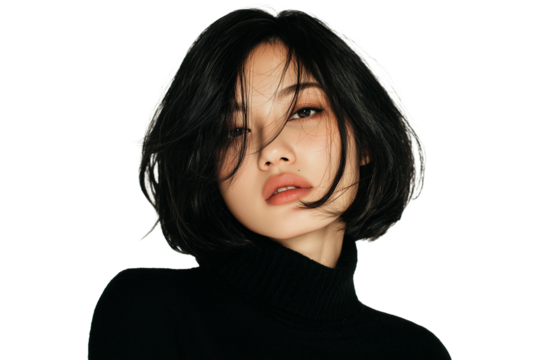 A beautiful Asian woman with bob haircut | transparent png background
