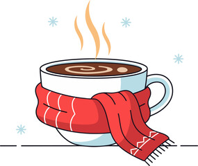 Hot Coffee Cup with Red Scarf Winter Illustration