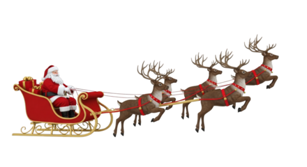 Santa claus sleigh reindeer flying christmas eve holiday on transparent background