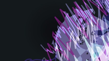 Abstract digital art with purple and blue scribbles and geometric shapes on a dark background