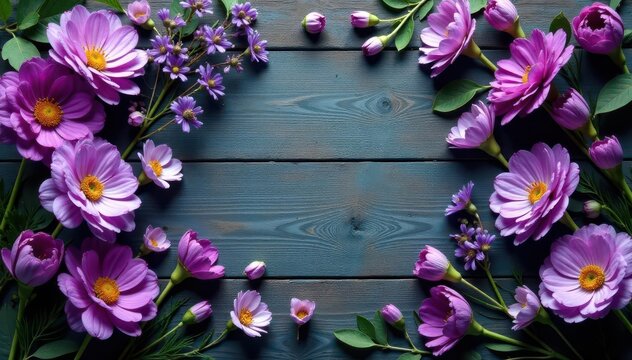 Intricate purple flower arrangement, rustic backdrop, purple wedding, card, background
