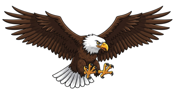 Vector graphic bald eagle illustration with open wings art on transparent background
