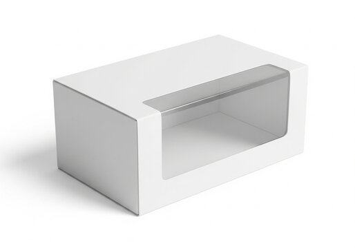 Blank white cardboard box with a transparent window a simple packaging solution for product display isolated on white