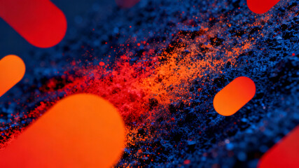 Vibrant Abstract Flow with Orange and Blue Particles