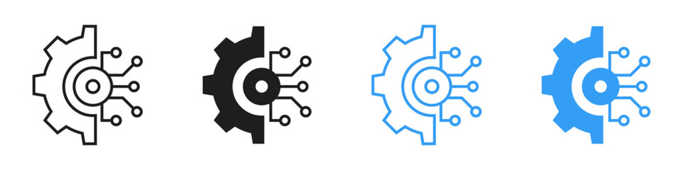 Digital transformation icon set. Gear with circuit board symbol. Line and fill style. Vector illustration