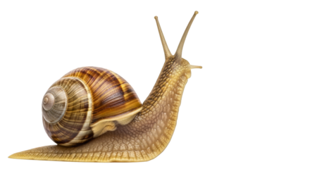 Close up macro photography of a garden snail isolated on transparent background