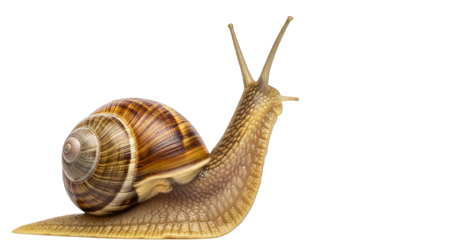 Close up macro photography of a garden snail isolated on transparent background