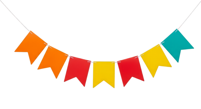 Colorful party flags garland banner decoration celebration on transparent background