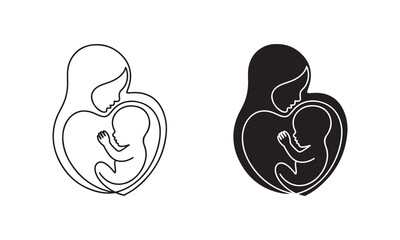 Single-Line Drawing of Unborn Baby in Womb with Heart Shape. Mother-Child Bond.