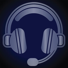 Silver Headset Icon with Microphone headphones audio