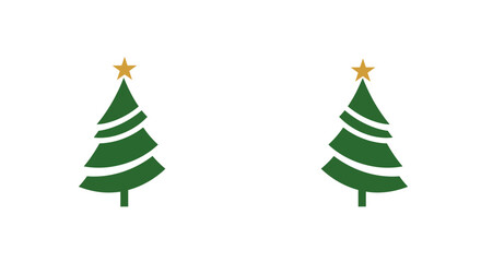 Two Minimalist Christmas Trees with Golden Stars on White Background.