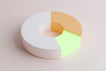 Modern 3D donut chart with golden and glowing neon section on beige background. Concept of innovation, data analytics, and financial performance visualization.