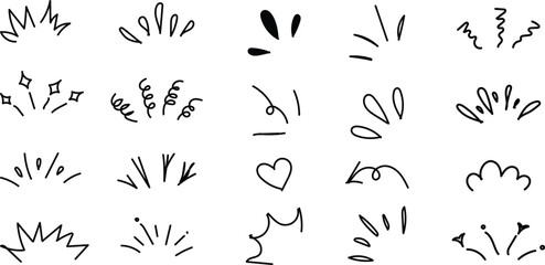 Collection of hand drawn doodle elements and abstract shapes