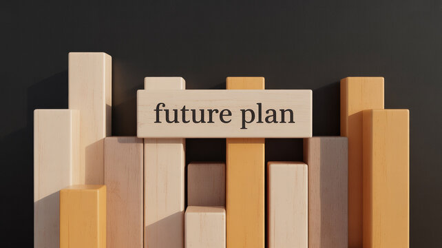 A future plan text on a rectangular block surrounded by various sized blocks on a dark background