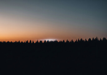 Silhouette of a Forest at Sunset A Tranquil Landscape with a Warm Glow