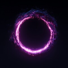 A glowing purple ring with energy particles against a dark background