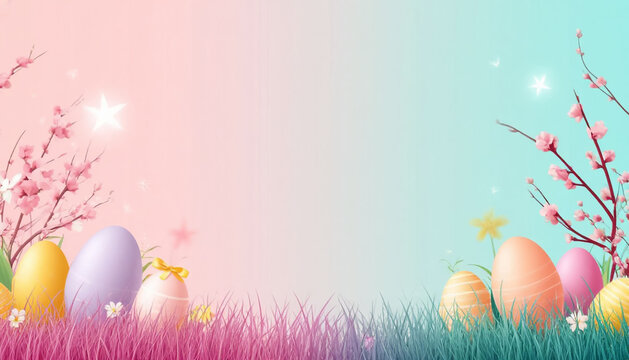 Pastel Easter Banner Blank with Copy Space for Text